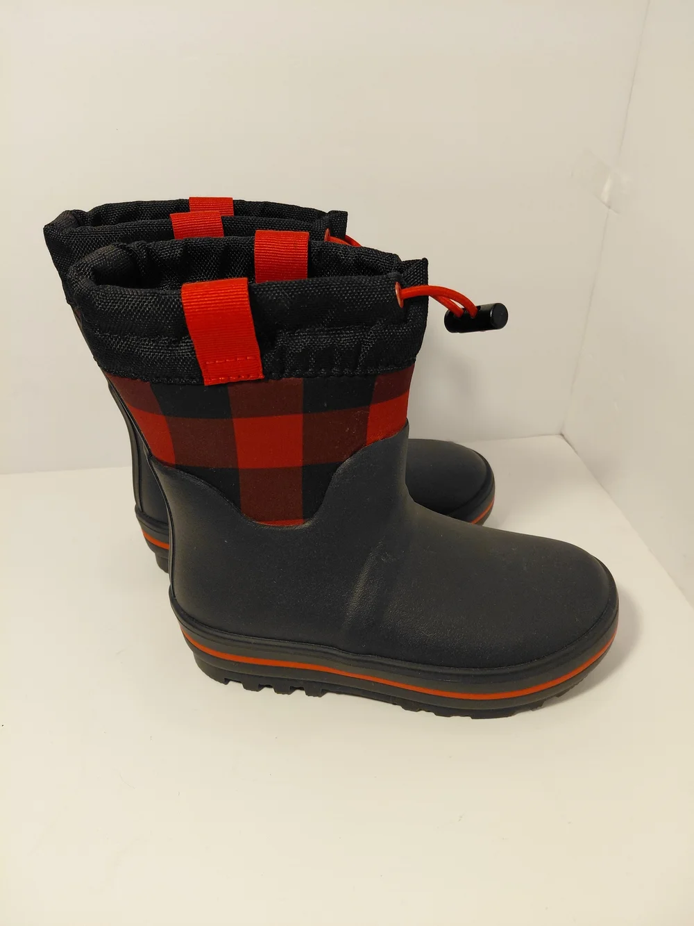Cat & Jack Black and Red Plaid Waterproof Kids Boots